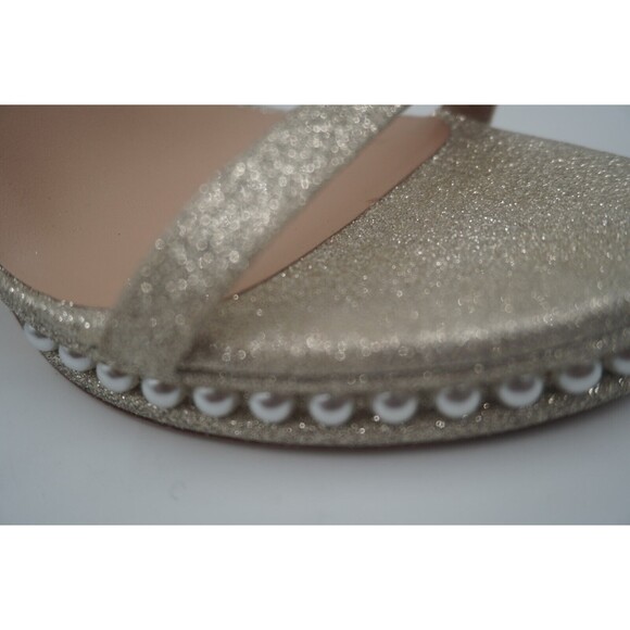 Stuart Weitzman Nudist Disco Pearl Glitter Ankle Strap Platino High Heel Size 10 - Picture 11 of 16